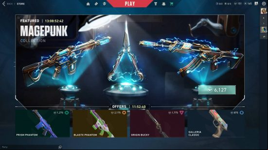 The Valorant store needs a rework, otherwise skins feel pointless: The Valorant store showing the Magepunk 2.0 weapon bundle, as well as four other gun skins