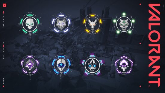 A collection of Valorant kill signs on a black city background