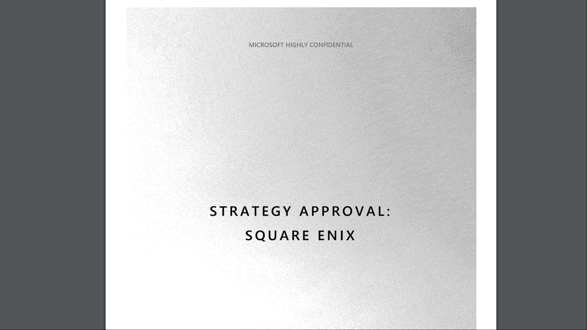 The cover of the released PDF detailing how Microsoft considered buying Square Enix