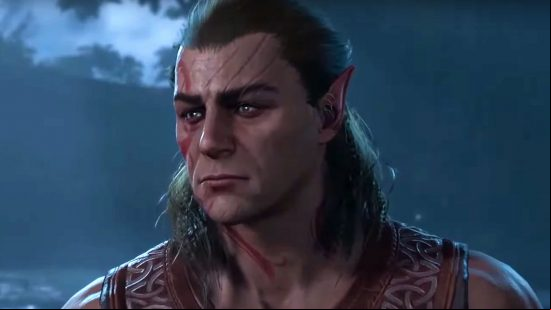 Baldur's Gate 3 best builds: Halsin, a Druid and possible companion, his face characterized by scars from the claws of an animal and red druidic tattoos.