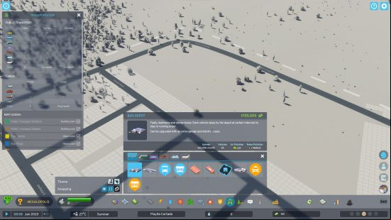 Cities Skylines 2 money: a screen showing the public transport options available to build in a city.
