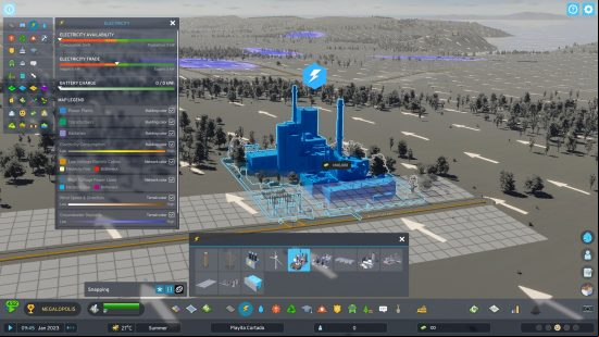 Cities Skylines 2 money: the outline of a potential building site for a power plant.