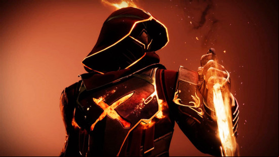 Destiny 2 classes: A Solar Hunter holding a flaming knife in their left hand.