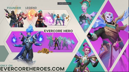 Evercore Heroes release date: an inforgraphic showing the bonsues you can get from preordering Evercore Heroes.
