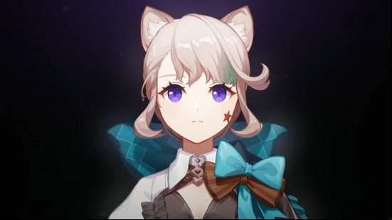 Genshin Impact Lynette ascension materials: Lynette stands below a spotlight after successfully performing a magical trick on-stage in the Court of Fontaaine.