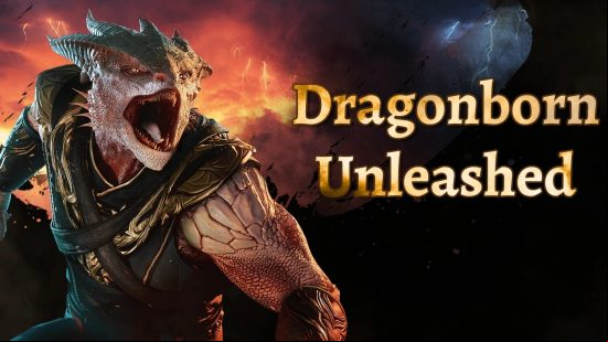 A dragonborn roar alongside the title of one of the bet BG3 mods, Dragonborn Unleashed.