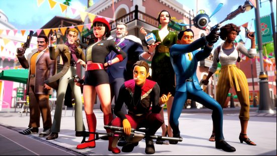 The Decieve Inc characters all gather together in a promotional image for one of the best new Battle Royale games.