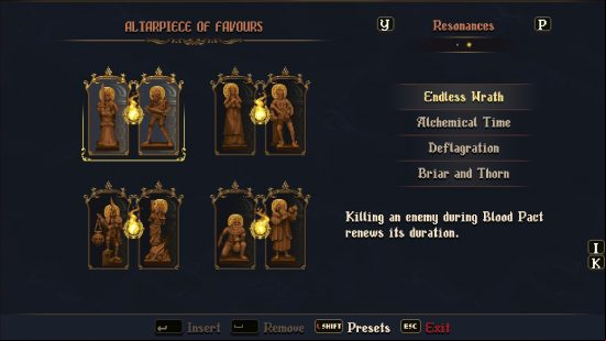 Blasphemous 2 review: The Altarpiece of Favours as it appears in the inventory, depicting carved figures socketed together.