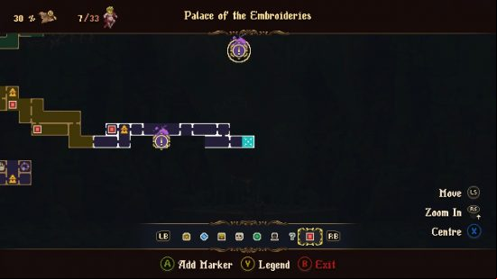 The location of Sarmiento and Centella as it appears on the map, one of the Blasphemous 2 weapons.