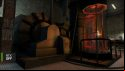 A screenshot from Half-Life 2, in which a generator (left) and vat of liquid (right) are showcased