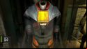 A screenshot from Half-Life 2, in which Gordon Freeman's iconic HEV suit is under the spotlight