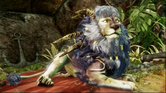 New World Rise of the Angry Earth - A lion-like creature rests in the jungle.