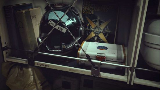 Potential Starfield research projects sitting on a shelf.