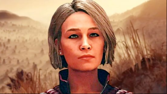 An image of blonde haired Constellation member Sarah Morgan from Starfield, voiced by Emily O'Brien.