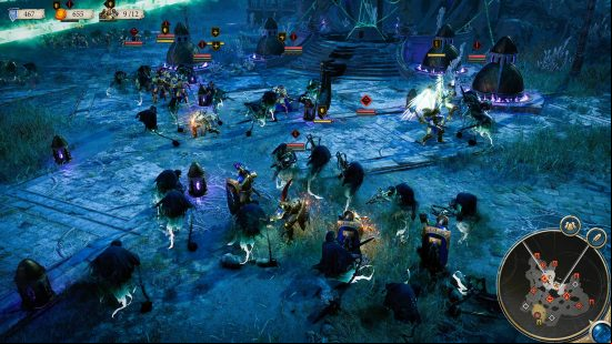 A battle scene in an RTS game where characters are fighting in a rocky area