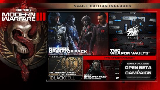 CoD Modern Warfare 3 early access details as listed on the Vault Edition contents.