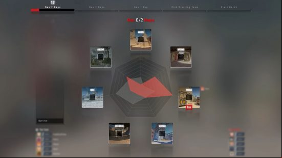 The map pick/ban phase in the CS2 premier mode.