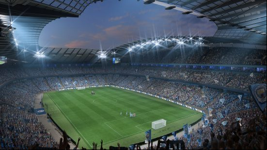 EA Sports FC 24: a huge football stadium filled with people.