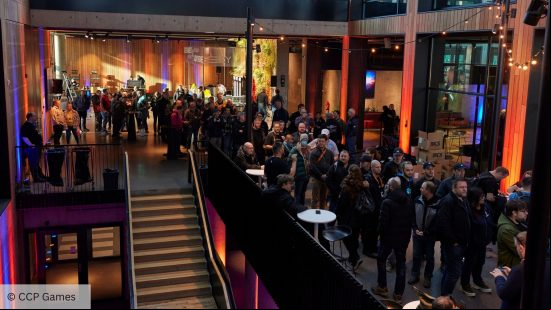 Crowds gather at the home of Eve Online - the C Games offices