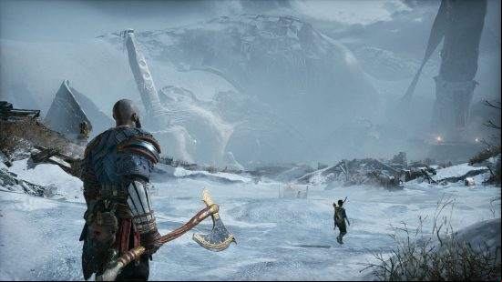Best Fantasy games: a bald man and his son wander through a frozen wasteland.