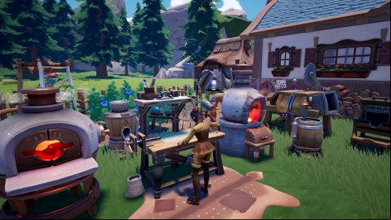 A player character works away at a crafting bench in Palia, one of the best new MMOs.