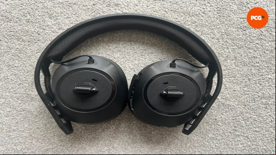 A photo of the RIG 600 Pro headset showcasing how the earcups pop out frmo the frame to readjust