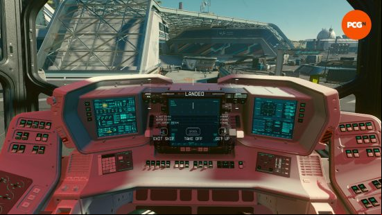 Starfield exploration planets: a first-person view of a futuristic space ship