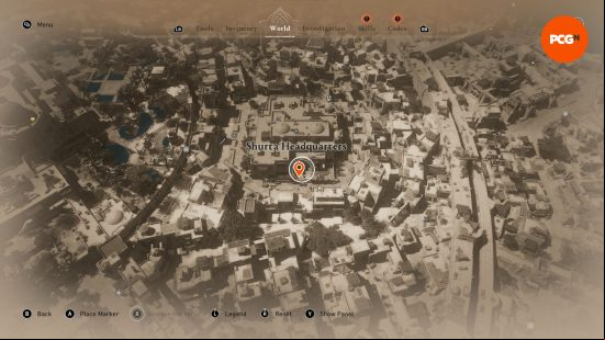 AC Mirage: a map showing the whereabouts of some buried treasure in a heavily guarded fort.