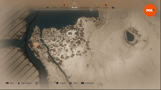 A map of the northern Wilderness including the location of the AC Mirage Mysterious Shard.