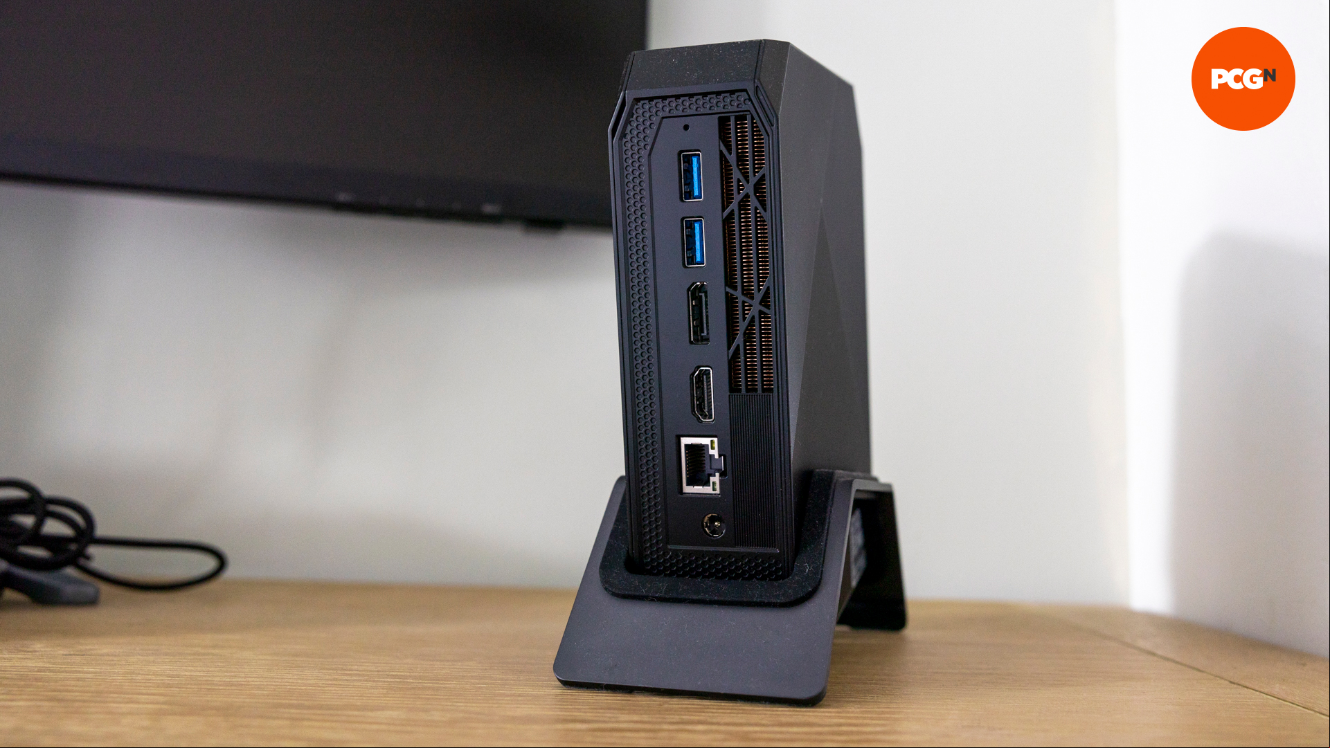 The back of the Blackview MP200 mini gaming PC showing the connectivity and ports