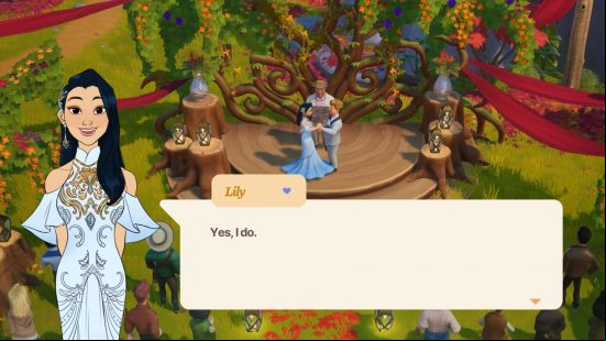 Coral Island 1.0 release date - The player marries NPC Lily in a forest setting in this relaxing farming sim and life game.