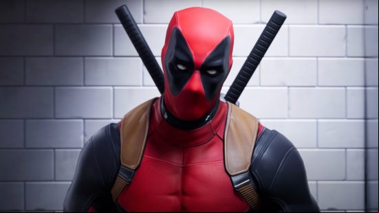 The best Fortnite skin - Deadpool against white brick wall