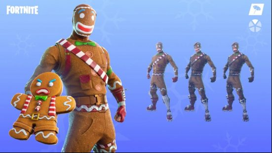 The best Fortnite skins - Merry Marauder gingerbread man skin on blue background