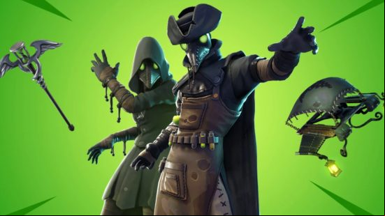 Plague skin on green background - the best Fortnite skins