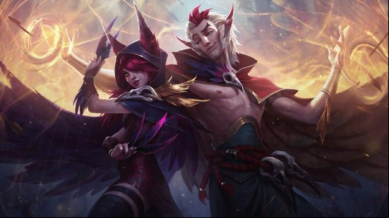Best lol champions: two humanoids with bird-like ears, one holding feathers as if they were knives.