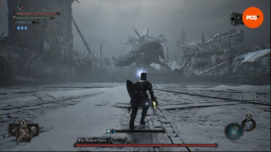 The lampbearer is about to face the Hollow Crow, one of the Lords of the Fallen bosses.