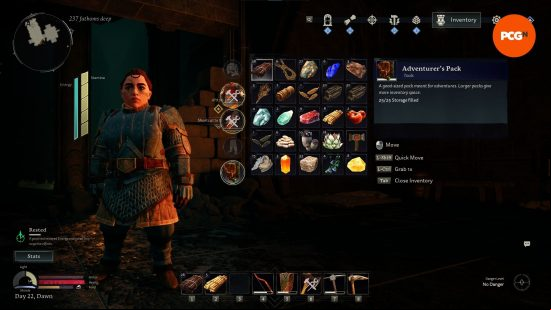 A screen shows the increased Return to Moria inventory size