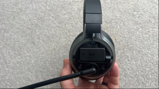 Stealth Pro earcup displaying where the removable and rechargable battery is stored