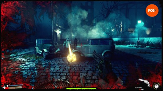 A ball of fire is hurled towards the already bleeding player in Forgive me Father 2, one of the best Steam Next Fest demos October 2023.