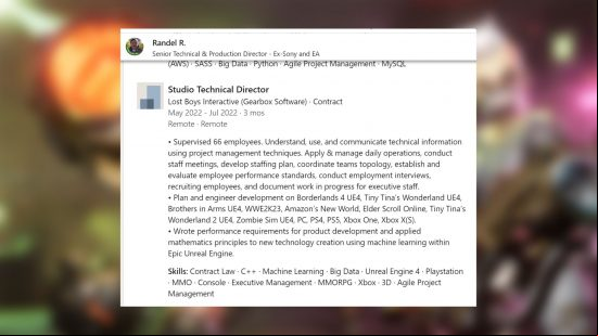Borderlands 4 LinkedIn: a LinkedIn post showing multiple new Borderlands games