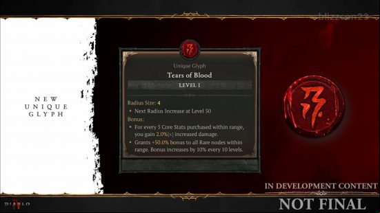 Diablo 4 Abattoir of Zir - The new unique glyph Tears of Blood, earnable through the new endgame content.
