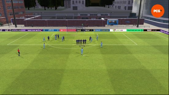 A player in sky blue scoring a free kick in Football Manager 2024