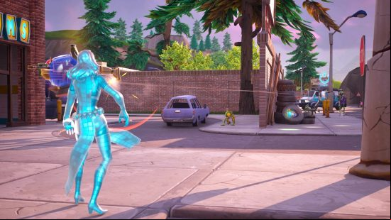 A Fortnite player gets eliminated at Tilted Towers