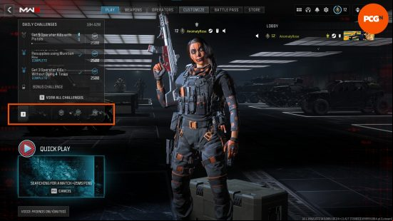 An in-game screen highlighting where and how to pop MW3 Double XP tokens.