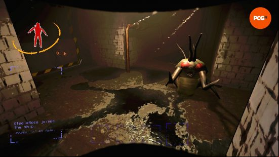 A cute hoarding bug with big red eyes looks at the player in Lethal Company.