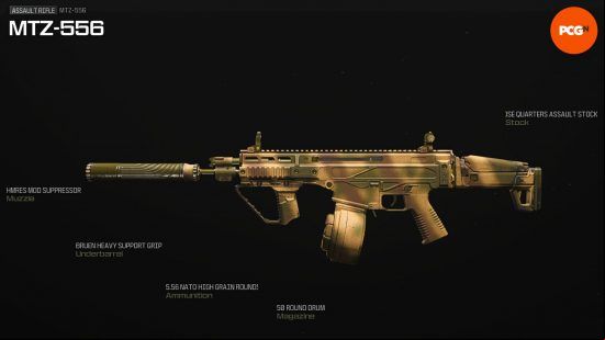 Gunsmith view of the best MTZ 556 loadout in Modern Warfare 3.
