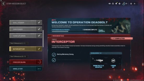 MW3 convoy: a UI showing mission requirements.