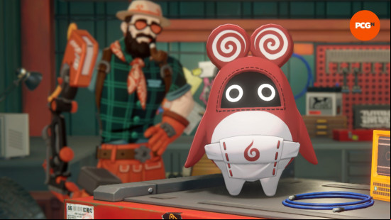 Sumoboo, one of the ZZZ Bangboo, stands on the counter of the Remodeling shop.