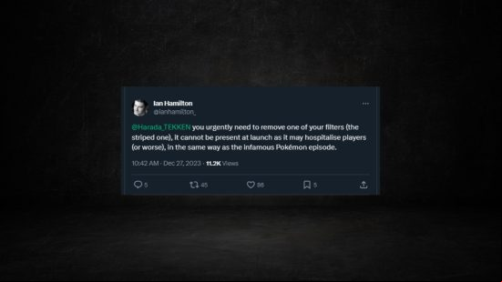 Image of tweet from accessbility consultant urging developer to remove colorblind filter on Twitter.