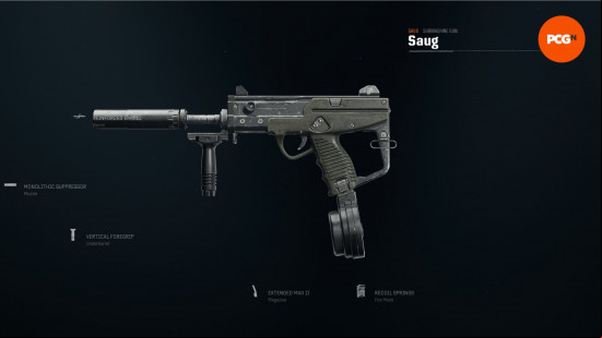 Best Warzone loadouts: a compact SMG with a large supressor attachment.